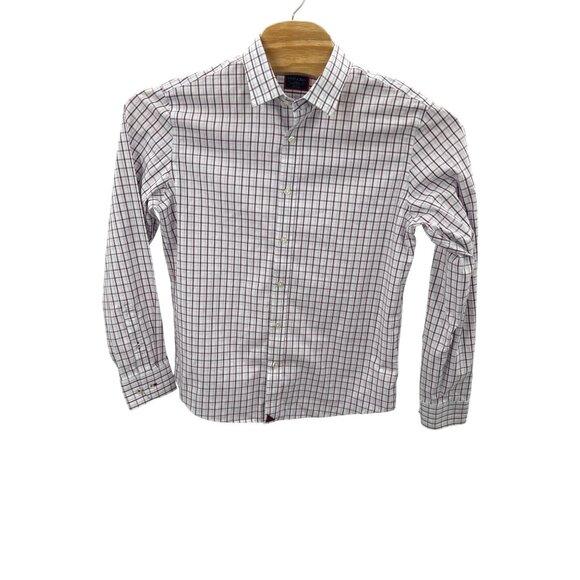 UNTUCKit Button Up Dress Shirt Men's Large Long Sleeve White Burgandy Plaid - Picture 2 of 5